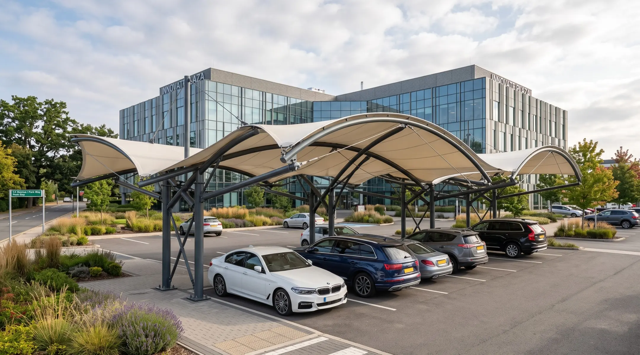 Car Parking: Tensile Structure Services for modern car parking shade structures