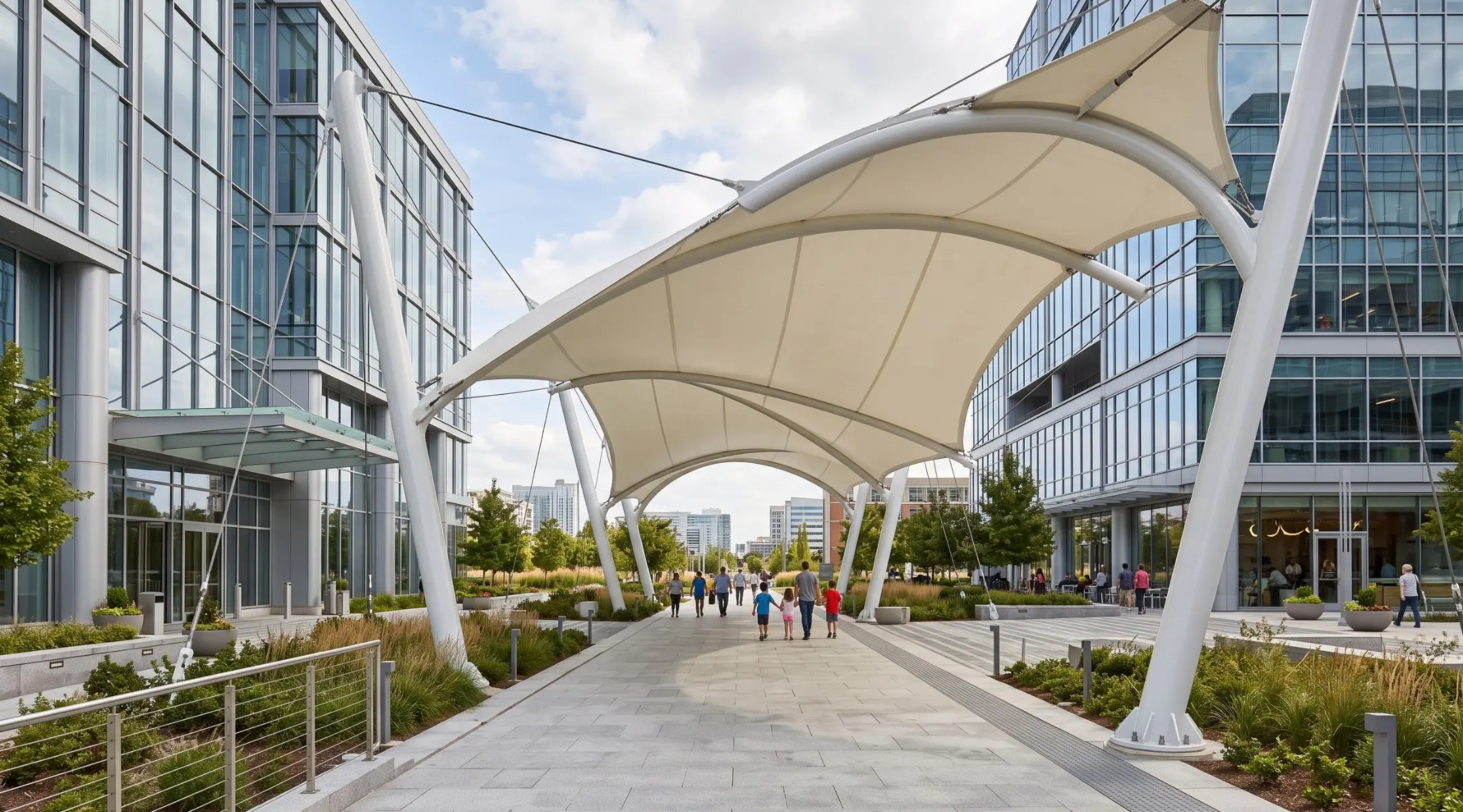 Walkway Covers: Tensile Structure Services for tensile membrane walkway covering structures